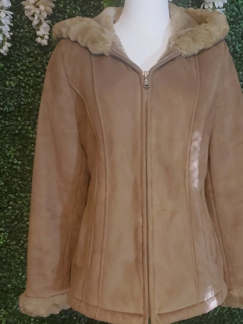 Braetan Faux Suede Faux Shearling Hooded Zip Jacket Tan MP